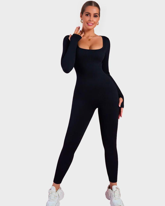 Chic Long Sleeve Square Neck Full Body Shaper Jumpsuit Smooths Curves