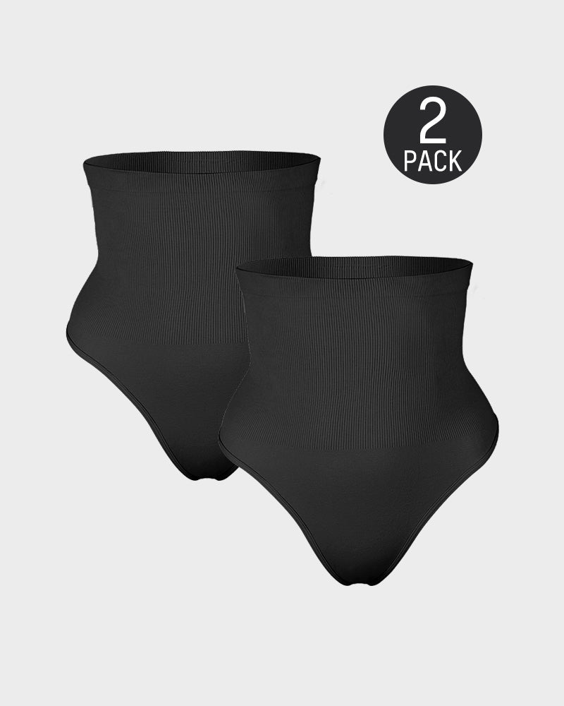Ultra-Comfort High Waist Tummy Control Seamless Shaping Thong Panty 2-Pack