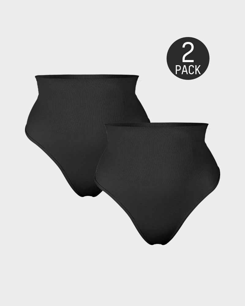 Seamless Mid-Waist Tummy Control Thong Panty 2-Pack for Smooth Shaping