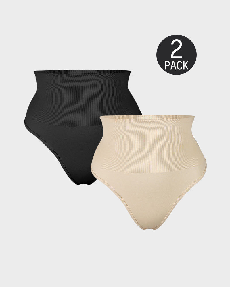 Seamless Mid-Waist Tummy Control Thong Panty 2-Pack for Smooth Shaping
