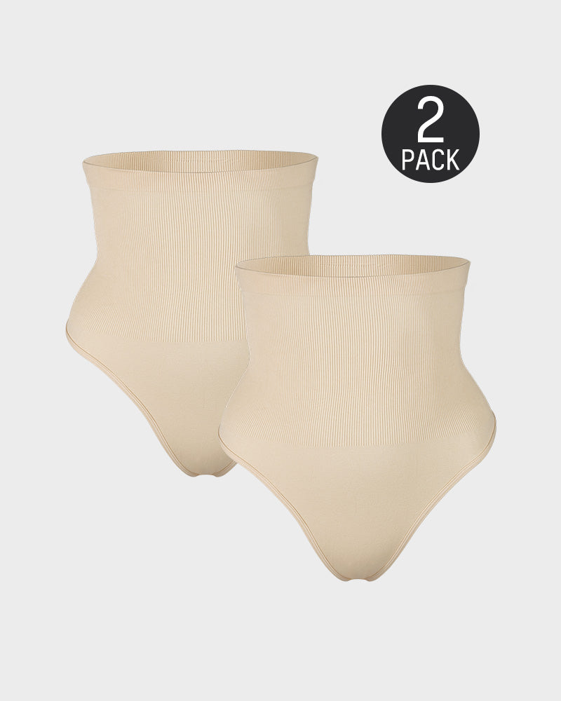 Ultra-Comfort High Waist Tummy Control Seamless Shaping Thong Panty 2-Pack