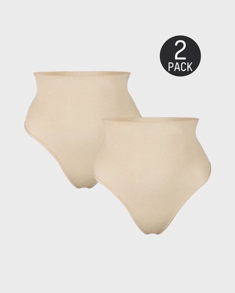 Seamless Mid-Waist Tummy Control Thong Panty 2-Pack for Smooth Shaping