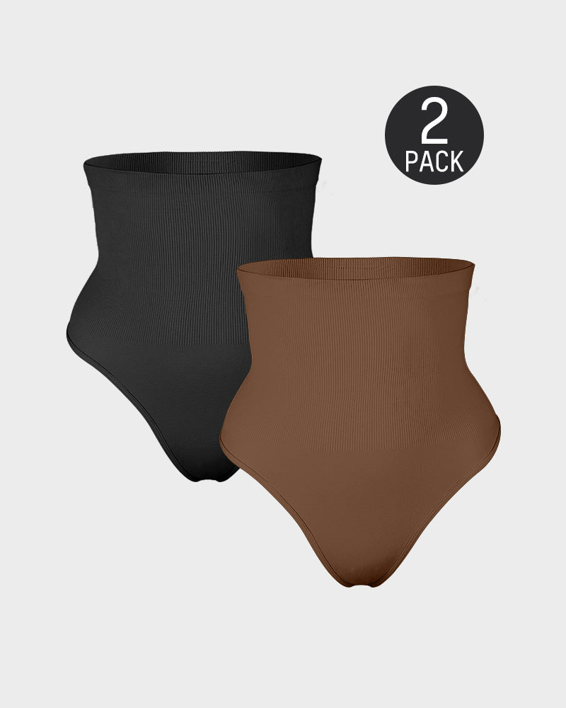 Ultra-Comfort High Waist Tummy Control Seamless Shaping Thong Panty 2-Pack
