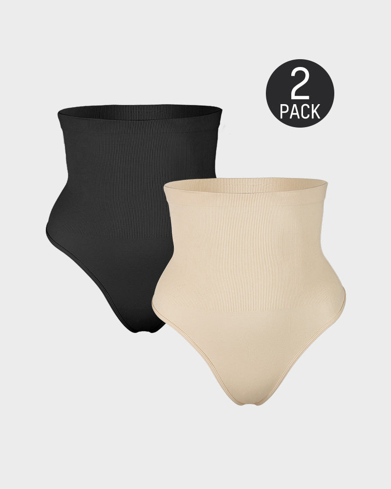 Ultra-Comfort High Waist Tummy Control Seamless Shaping Thong Panty 2-Pack