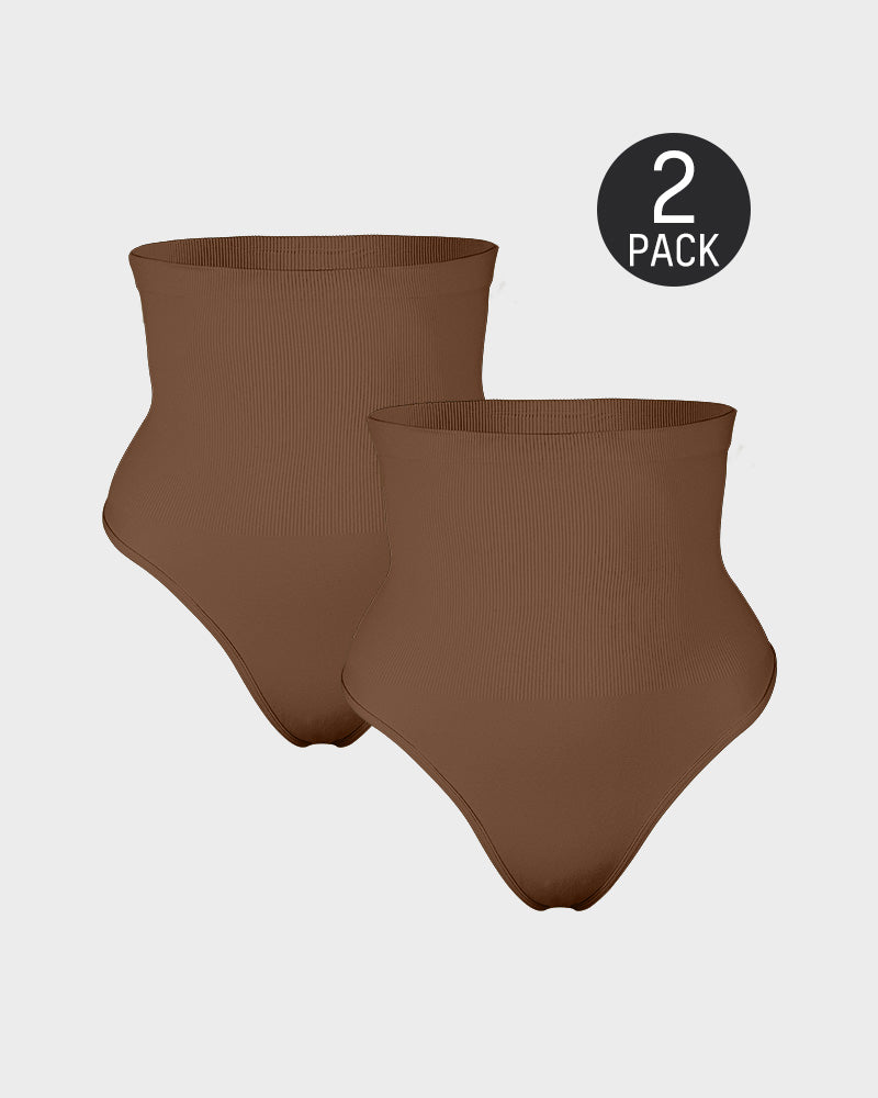Ultra-Comfort High Waist Tummy Control Seamless Shaping Thong Panty 2-Pack