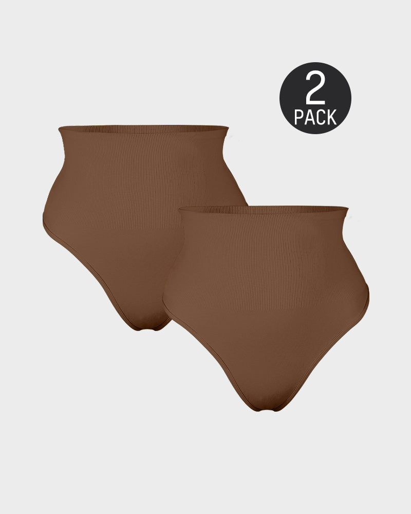 Seamless Mid-Waist Tummy Control Thong Panty 2-Pack for Smooth Shaping