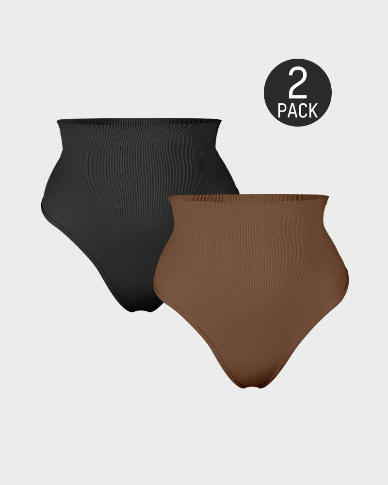 Seamless Mid-Waist Tummy Control Thong Panty 2-Pack for Smooth Shaping