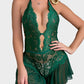 Sultry Floral Lace Halter Teddy Lingerie with Sheer Skirt & Open Crotch