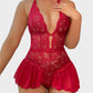 Sultry Floral Lace Halter Teddy Lingerie with Sheer Skirt & Open Crotch