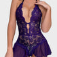 Sultry Floral Lace Halter Teddy Lingerie with Sheer Skirt & Open Crotch