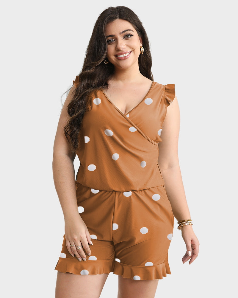 Comfortable Quick-Dry Ruffled Built-in Bra Swim Romper with Tummy Control