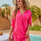 Flowy Drawstring Beach Cover-Up Dress Shirt - Lightweight Summer Swimwear