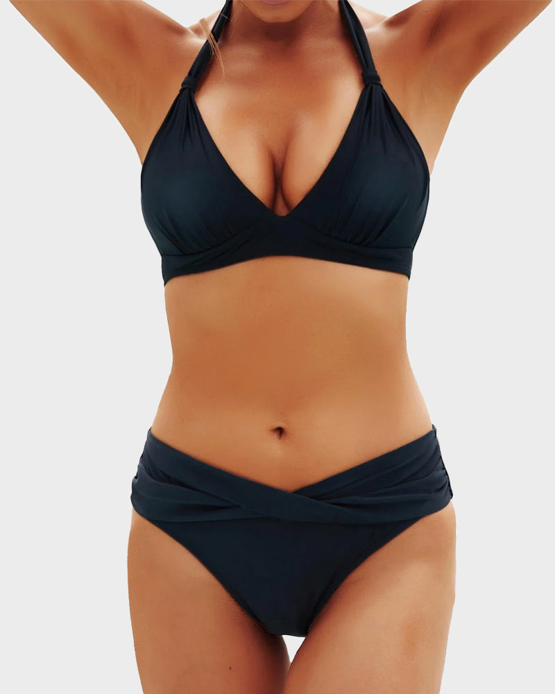 Stylish Vintage Halter Neck Bikini Swimsuit Set - Comfortable Two-Piece Beachwear