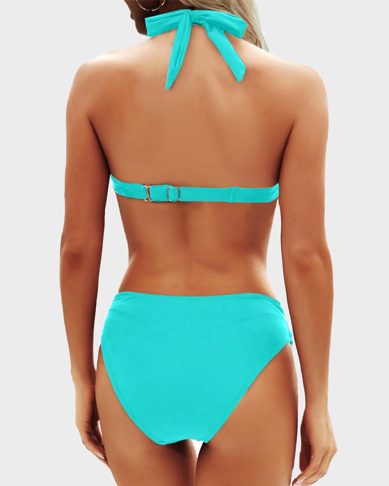 Stylish Vintage Halter Neck Bikini Swimsuit Set - Comfortable Two-Piece Beachwear