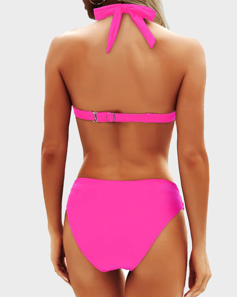 Stylish Vintage Halter Neck Bikini Swimsuit Set - Comfortable Two-Piece Beachwear