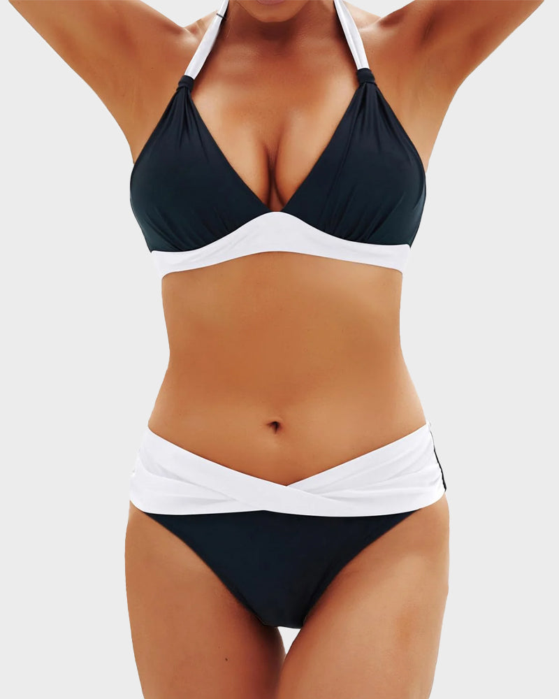 Stylish Vintage Halter Neck Bikini Swimsuit Set - Comfortable Two-Piece Beachwear