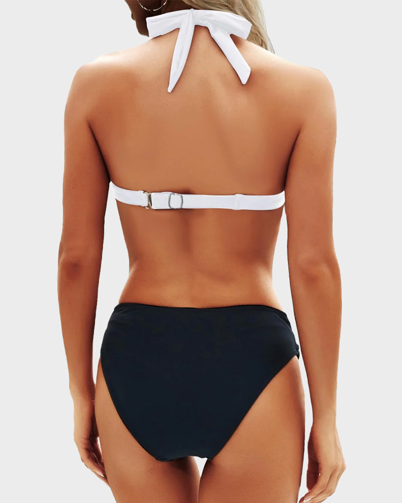 Stylish Vintage Halter Neck Bikini Swimsuit Set - Comfortable Two-Piece Beachwear