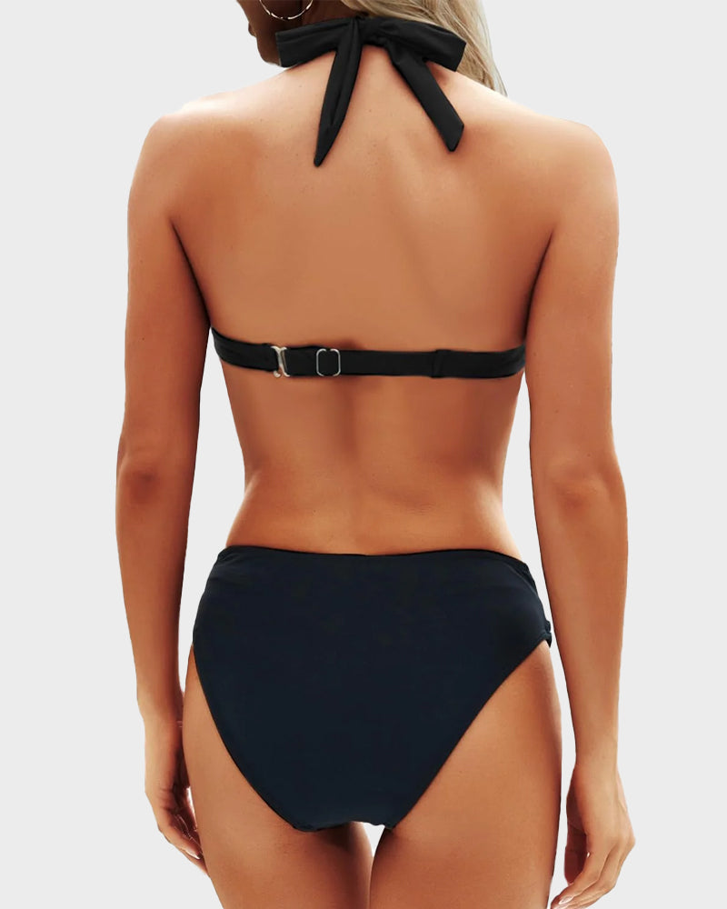 Stylish Vintage Halter Neck Bikini Swimsuit Set - Comfortable Two-Piece Beachwear