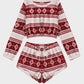 Festive Pattern Coral Fleece Long Sleeve Top and Shorts Set