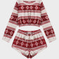 Cozy Festive Coral Fleece Long Sleeve Top & Shorts Set for Holiday Lounging