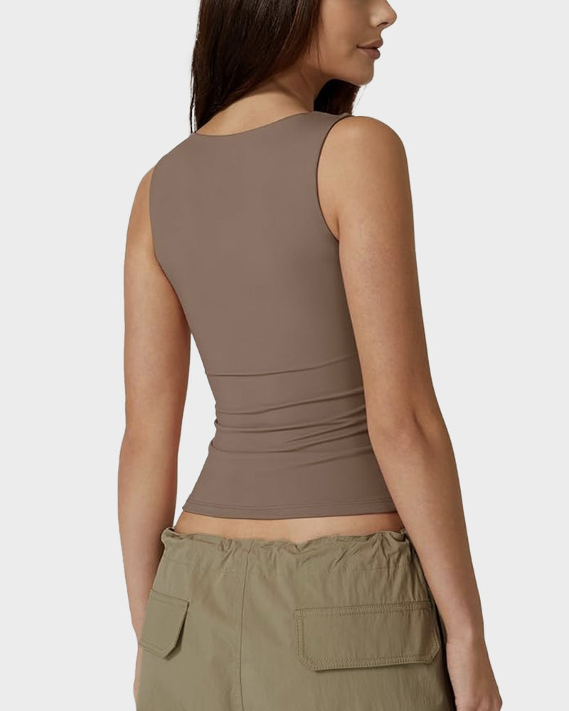 Elegant Square Neck Fitted Tank Top - Soft, Stretchy, Versatile Everyday Essential