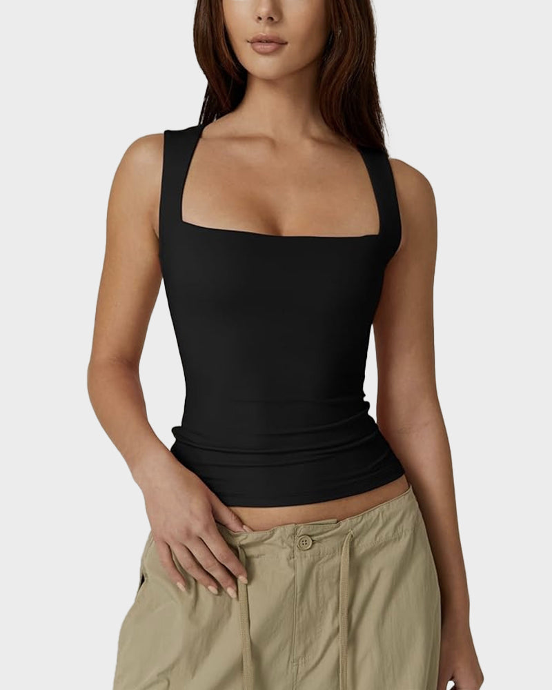 Elegant Square Neck Fitted Tank Top - Soft, Stretchy, Versatile Everyday Essential