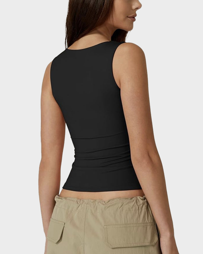 Elegant Square Neck Fitted Tank Top - Soft, Stretchy, Versatile Everyday Essential