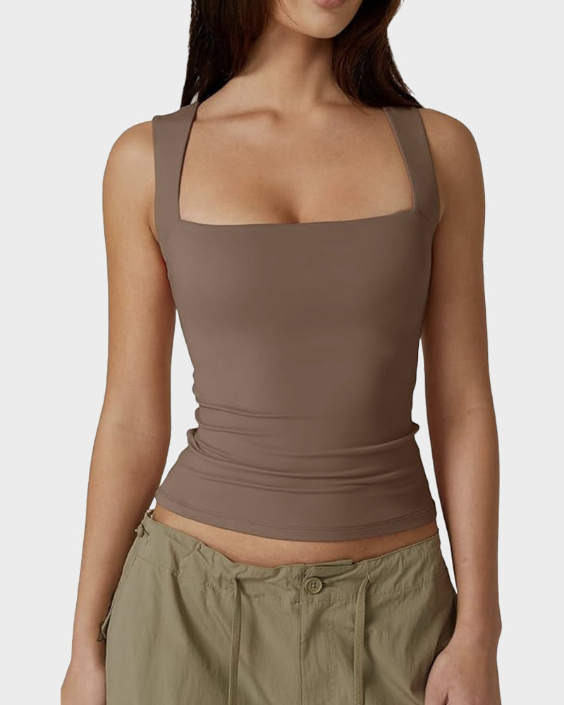 Elegant Square Neck Fitted Tank Top - Soft, Stretchy, Versatile Everyday Essential