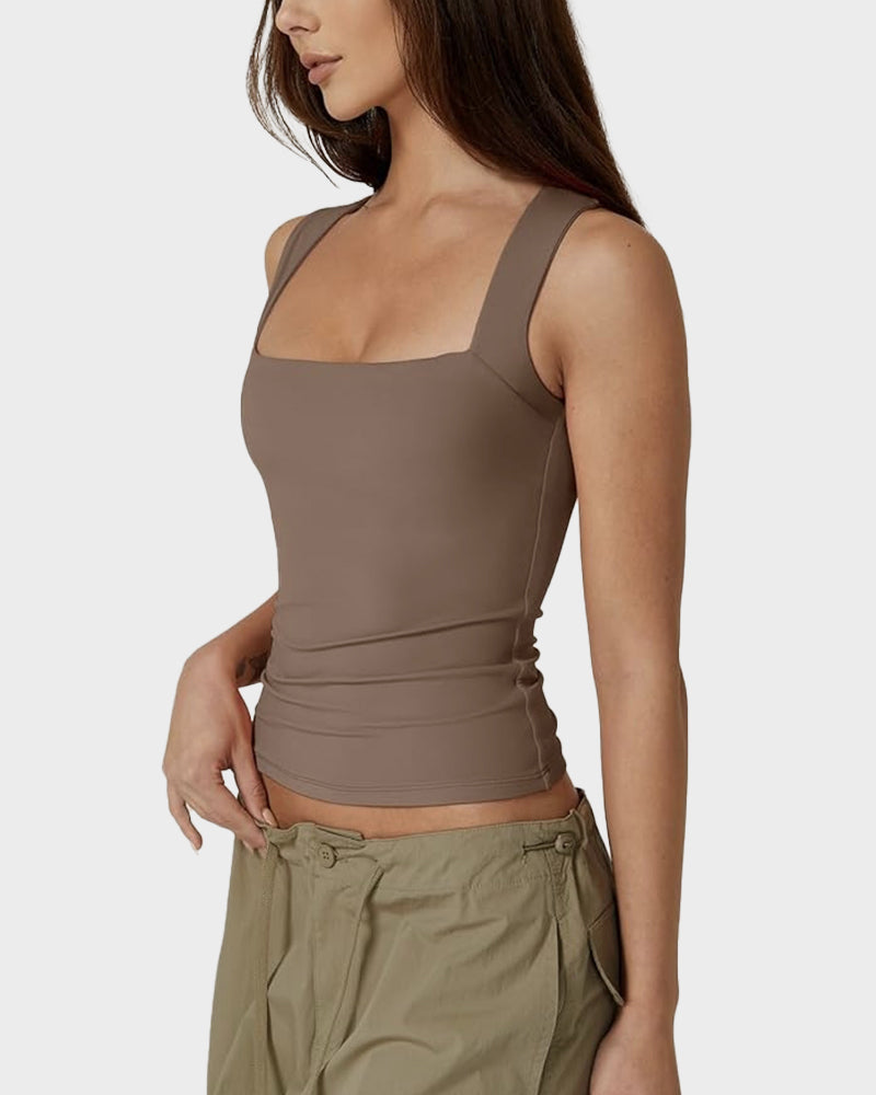 Elegant Square Neck Fitted Tank Top - Soft, Stretchy, Versatile Everyday Essential