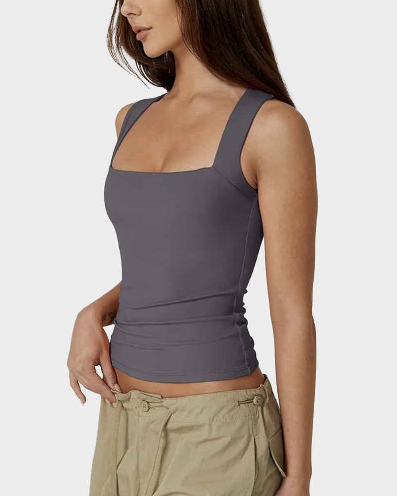 Elegant Square Neck Fitted Tank Top - Soft, Stretchy, Versatile Everyday Essential