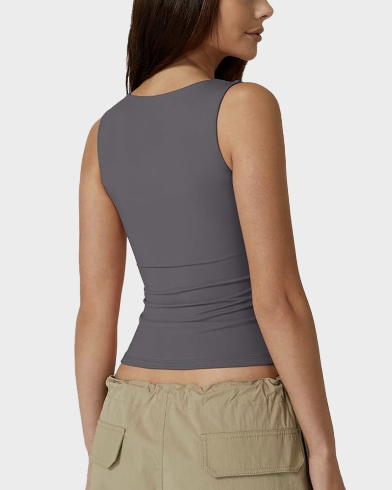 Elegant Square Neck Fitted Tank Top - Soft, Stretchy, Versatile Everyday Essential