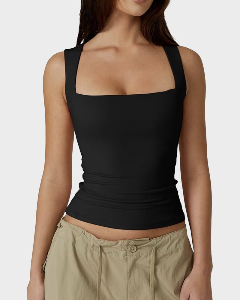 Elegant Square Neck Fitted Tank Top - Soft, Stretchy, Versatile Everyday Essential