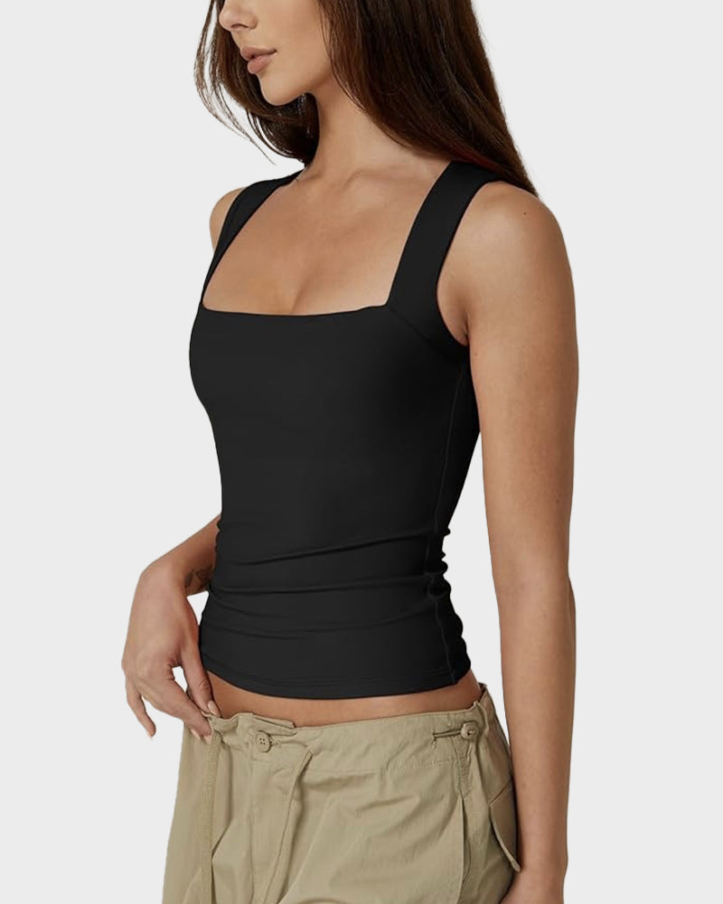 Elegant Square Neck Fitted Tank Top - Soft, Stretchy, Versatile Everyday Essential